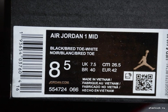  Jordan Mid 1 Bred 554724-066 Toe Air 554724-066 0901